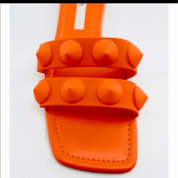 Zara Neon orange studded sandals, designer - Picture 2 of 8